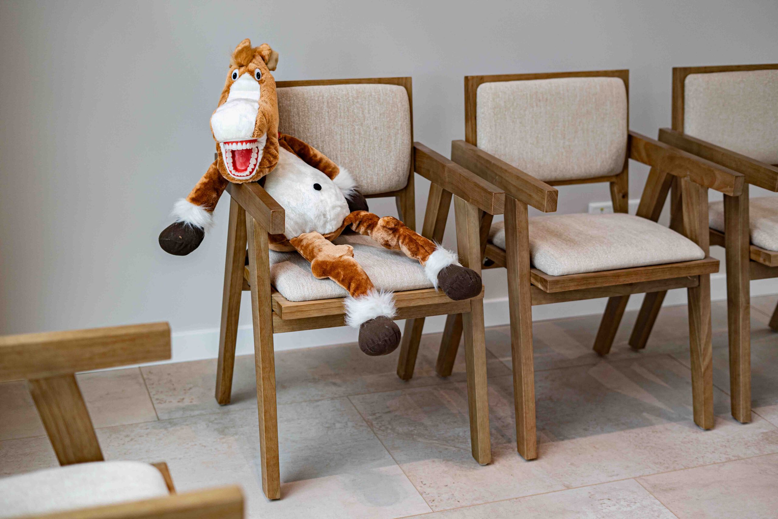 Wachtruimte met stoelen en knuffel